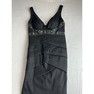 Xscape Joanna Chen Black Cocktail Dress 10 Embellished Sleeveless Ruched Formal